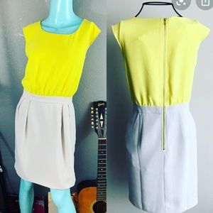 NEW Loft Color Block Retro Yellow Taupe Dress